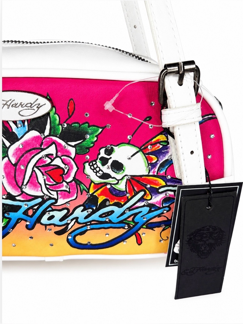 Ed Hardy Pink and White Skull Butterfly Satchel - NWT - Picture 6 of 6